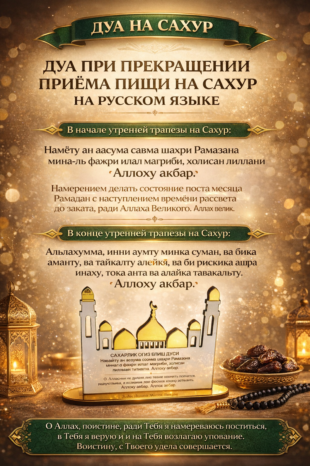 Надпись «Рамадан» — исламский декор с молитвами сухур и ифтар.