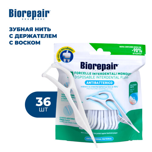 Biorepair нити межзубные одноразовые с держателем Forcelle Interdentale Monouso, мята