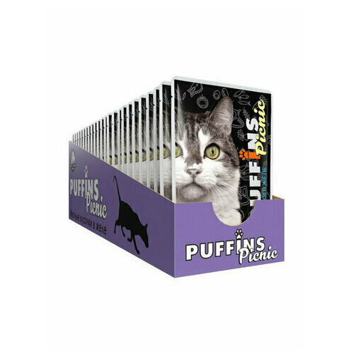 Puffins Picnic Влажный корм для кошек, рыбное ассорти в желе, 26 шт x 85 г