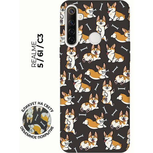 Матовый чехол Corgi Pattern для realme 5 / 6i / C3 / Рилми 5 / 6 ай / С3 с 3D эффектом черный матовый чехол cheers для realme 5 6i c3 рилми 5 6 ай с3 с 3d эффектом красный