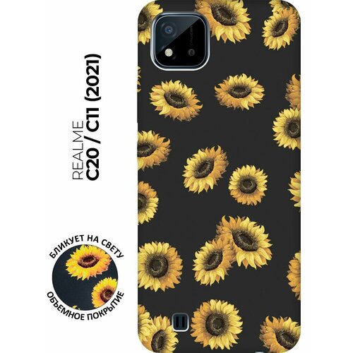 Матовый чехол Sunflowers для realme C20 / C11 (2021) / Рилми С20 / С11 (2021) с 3D эффектом черный матовый чехол sunflowers для realme c11 рилми с11 с 3d эффектом черный