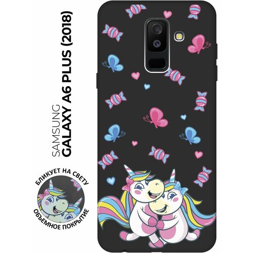 Матовый чехол Unicorns and Candies для Samsung Galaxy A6+ (2018) / Самсунг А6 Плюс 2018 с 3D эффектом черный матовый чехол unicorns and candies для samsung galaxy s10 самсунг с10 плюс с 3d эффектом черный