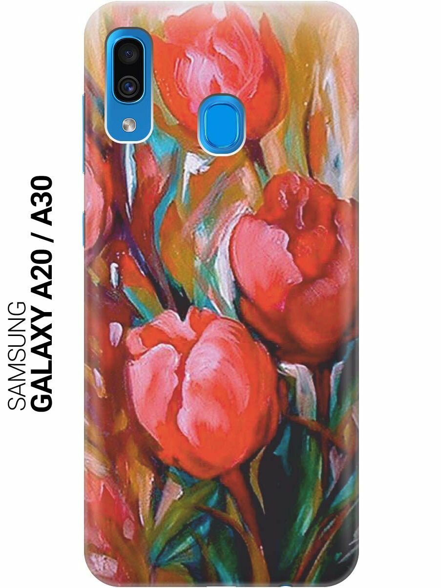 Ультратонкий силиконовый чехол-накладка для Samsung Galaxy A20 / A30 с принтом "Тюльпаны"