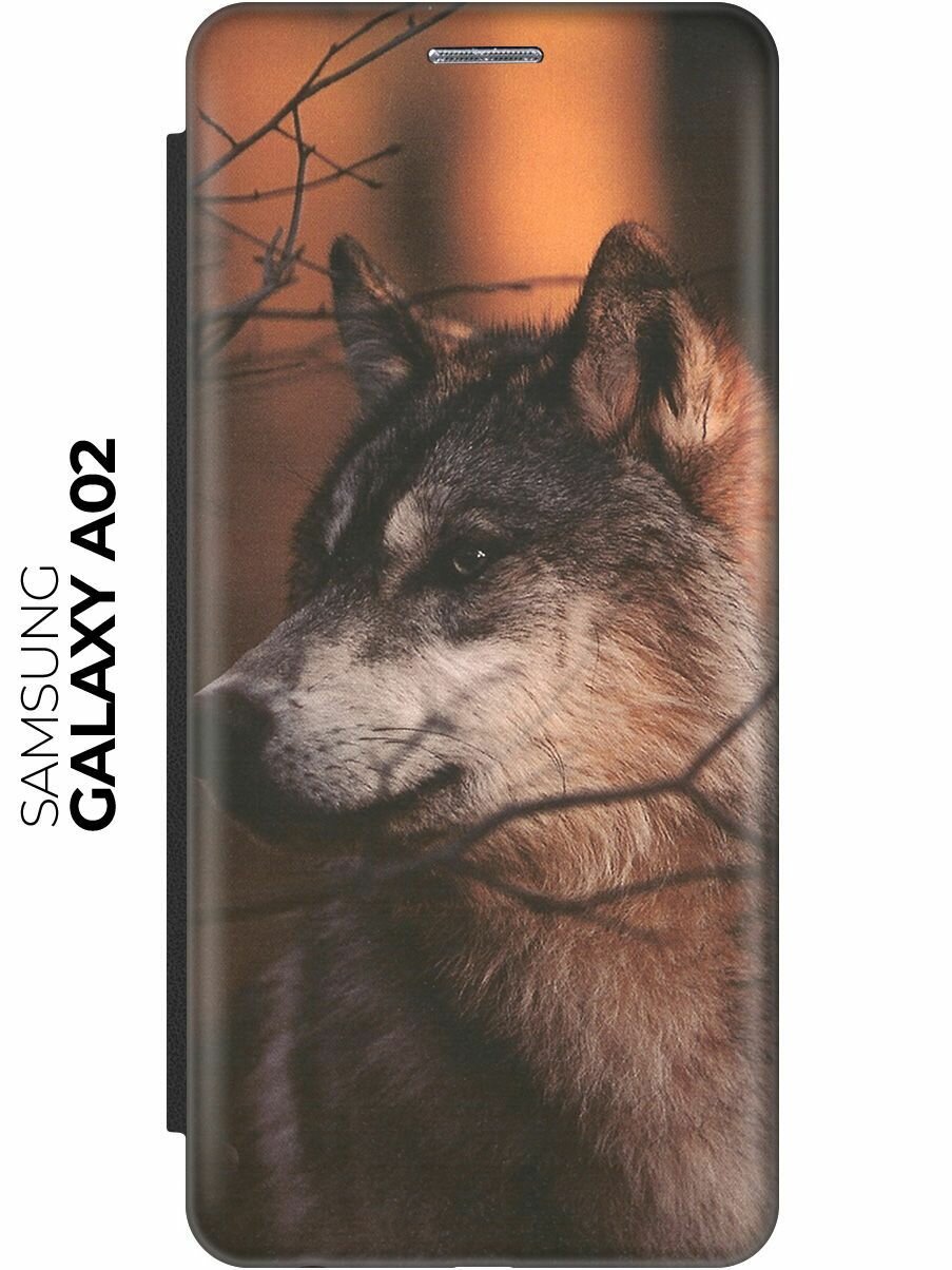 Чехол-книжка Красивый волк на Samsung Galaxy A02 / Самсунг А02 черный