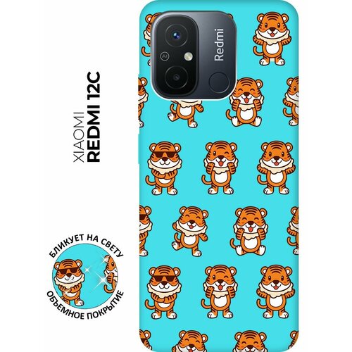 Матовый чехол Tigers Pattern для Xiaomi Redmi 12C / Сяоми Редми 12С с 3D эффектом мятный матовый чехол tigers pattern для xiaomi redmi 12 сяоми редми 12 с 3d эффектом мятный