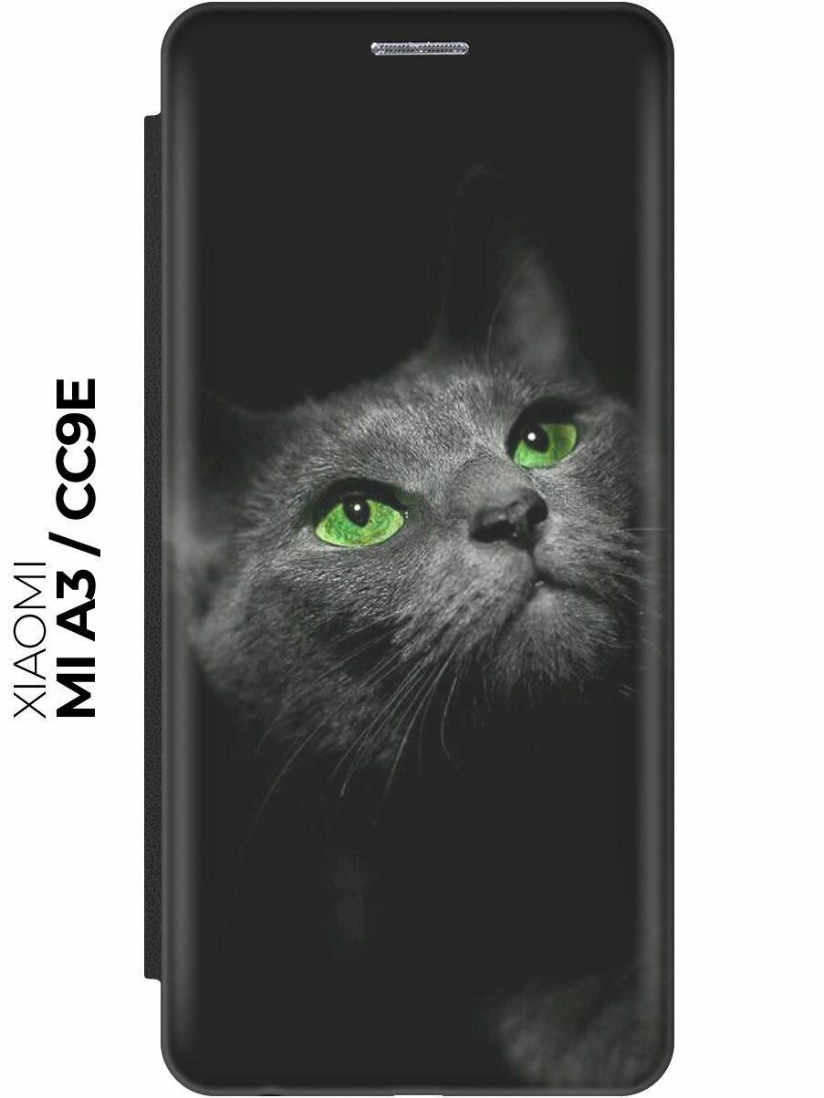 Чехол-книжка Зеленоглазая кошка на Xiaomi Mi A3 / CC9e / Сяоми Ми А3 / Ми СС9е черный