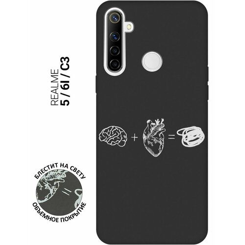 Матовый Soft Touch силиконовый чехол на realme 5, 6i, C3, Рилми 5, 6 ай, С3 с 3D принтом Brain Plus Heart W черный матовый soft touch силиконовый чехол на realme 5 6i c3 рилми 5 6 ай с3 с 3d принтом brain plus heart w черный