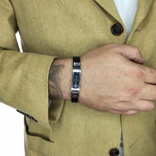 фото Браслет, 1 шт., размер 21 см, диаметр 6.7 см, серебряный, черный нет бренда