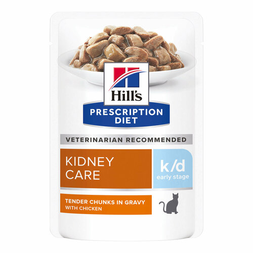 Влажный диетический корм Hill's Prescription Diet k/d Early Stage (пауч) для кошек при ранней стадии болезни почек, с курицей, 12шт*85г