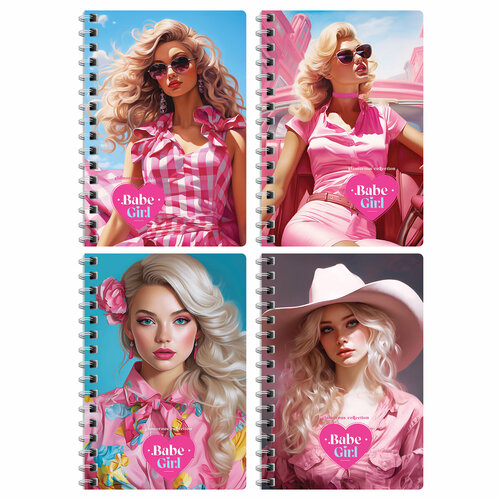 Записная книжка А6, 80л. на гребне BG Pink girls, 8 штук