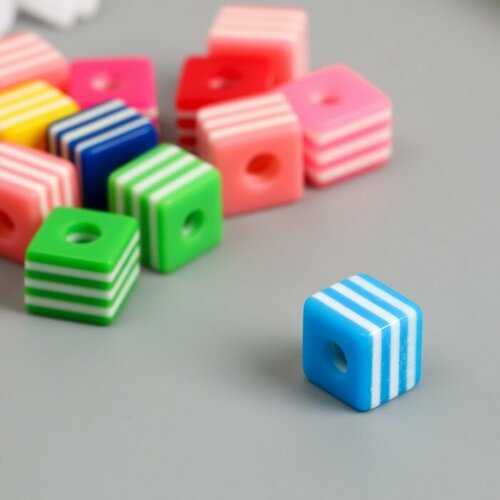 Бусины для творчества пластик набор 13 шт Полосатые кубики 1х1х0,8 см