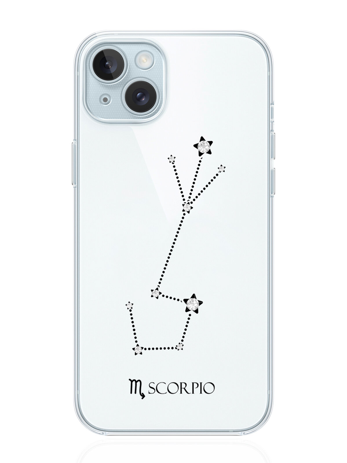 Чехол для смартфона iPhone 15 Plus прозрачный силиконовый с инкрустацией кристаллами Lux Знак зодиака Скорпион Scorpio