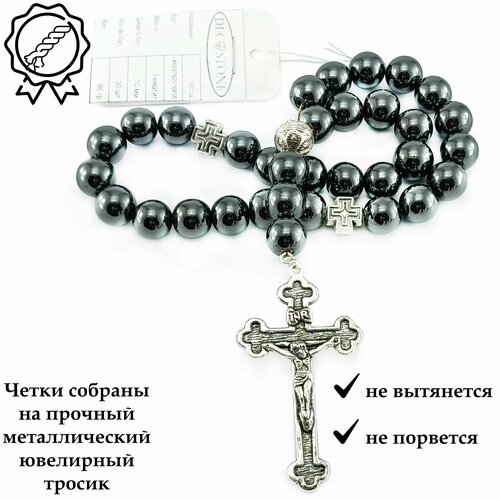 Четки из натурального камня гематит 30 бусин, четки в машину, на руку - DecoStone