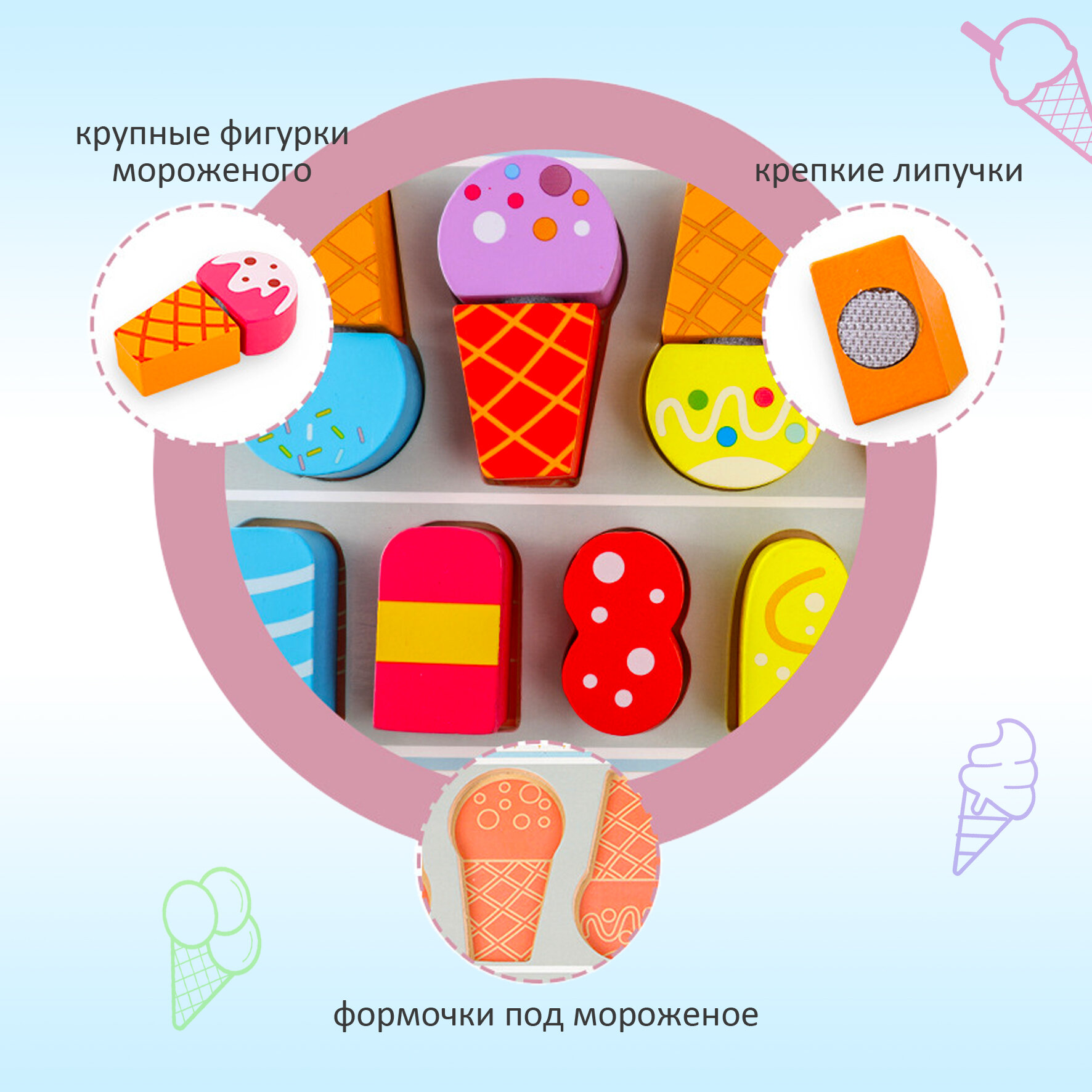 Сюжетно-ролевой деревянный набор Магазин мороженого. Игра в кулинарное приключение с Кафе-мороженое