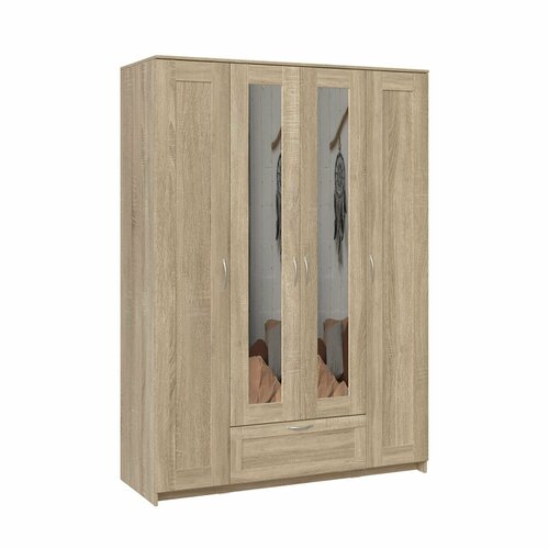 Шкаф сириус, 4 двери и 1 ящик с зеркалом, 156х59х220, дуб сонома, ГУД ЛАКК