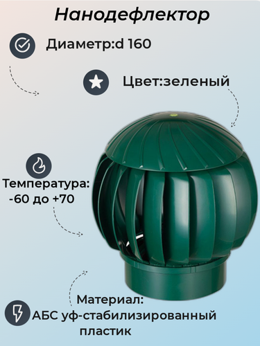 Изображение товара Нанодефлектор (турбина ротационная вентиляционная), D160, зеленый, пластик