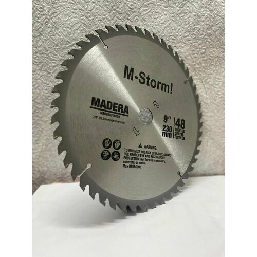 Пильный диск по дереву M-Storm 230 мм с твердосплавными напайками, 48 зубьями