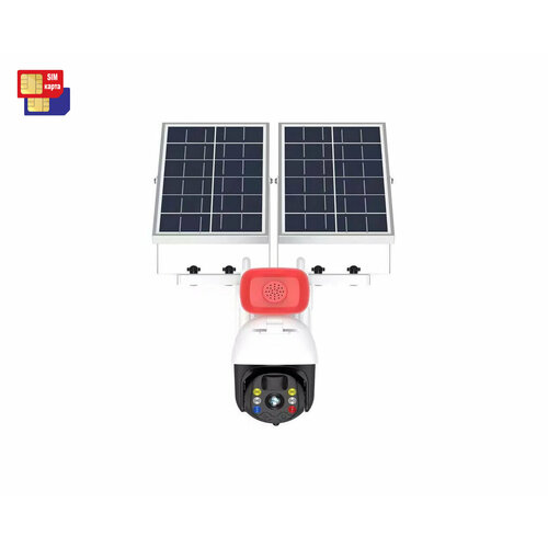 уличная поворотная 4g wi fi камера 4mp linksolar mod se901 4mp 4g s19155aps с солнечной батареей микрофоном и сиреной с записью на карту памят Уличная 4Mp автономная поворотная Wi-Fi камера с SIM картой 4G Линк Солар SE902 4G (4MP) (Y10041SPA) двойная солнечная батарея, с записью и сиреной