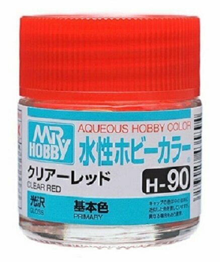 фото MR.HOBBY Краска акриловая на водной основе прозрачная глянцевая H 90 Прозрачный Красный (Clear Red gloss), 10мл