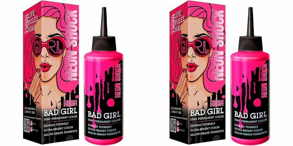 Bad Girl Краситель прямого действия Neon Shock неоновый розовый, 150 мл, 2 уп