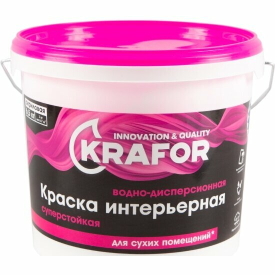 Краска водно-дисперсионная интерьерная суперстойкая Krafor , 6,5 кг, белая