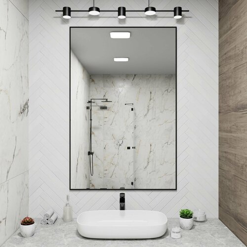 Зеркало настенное в алюминиевой раме ALUMIRROR 130х90 см Цвет Черный 8907₽