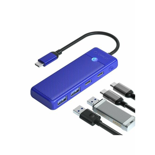 Концентратор ORICO USB-C с 2x USB-A, 1xUSB-C, 1xPD 100 Вт синий (ORICO-PAPW2AC-C3-015-BL-EP)