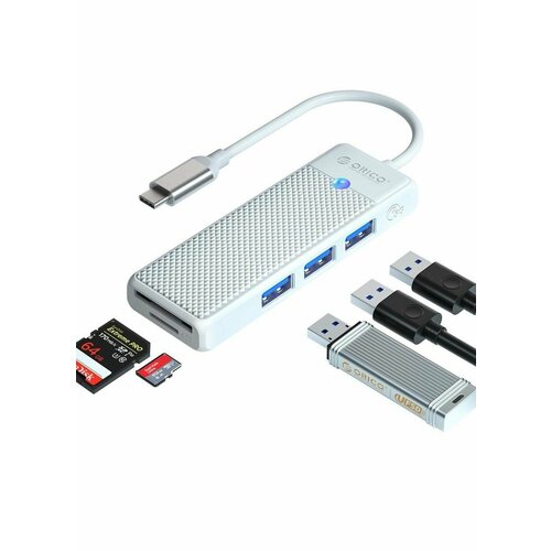 Концентратор ORICO USB-C с 3x USB-A, слотом для SD и Micro SD, белый (ORICO-PAPW3AT-C3-015-WH-EP)