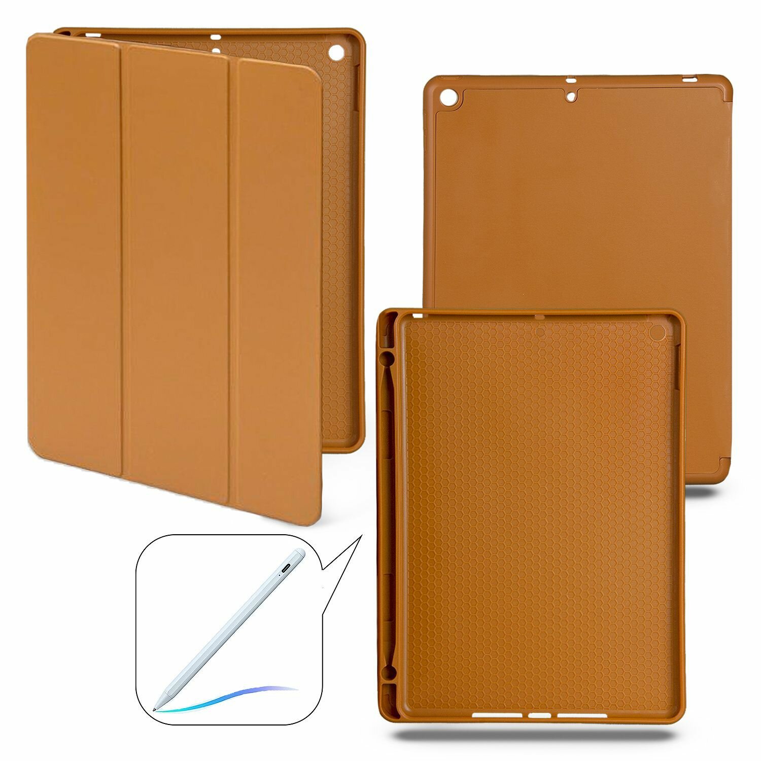 Чехол-книжка для iPad 7 / 8 / 9 (2019/2020/2021) с отделением для стилуса коричневый