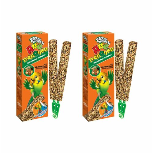 Веселый попугай Лакомство Две палочки Любимые семена для волнистых попугаев, 70 г, 2 упаковки