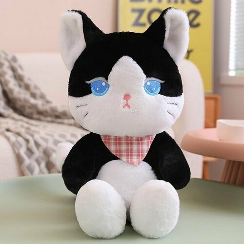 Мягкая игрушка реалистичный, пушистый, котик, кот в шарфе 30 см