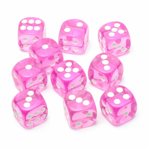 Набор кубиков STUFF-PRO d6, 10 шт., 16мм, прозрачные, розовый