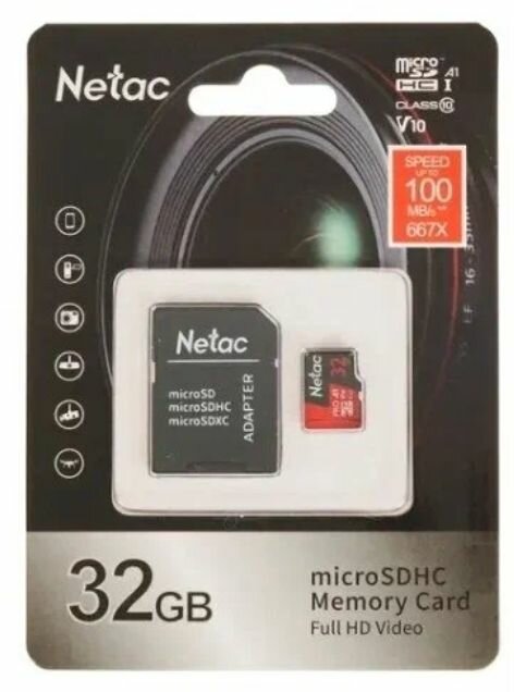 Карта памяти MicroSD 32Гб Netac P500 Extreme Pro (NT02P500PRO-032G-R)