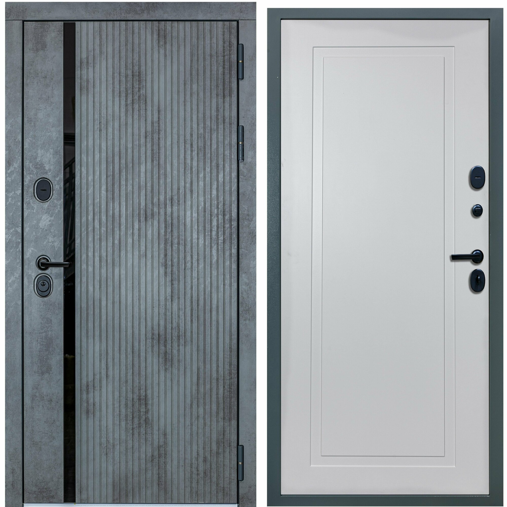 Дверь входная металлическая DIVA ДХ-46 2050x960 Правая Бетон темный - Н10 Белый Софт, тепло-шумоизоляция, антикоррозийная защита для квартиры - фотография № 1