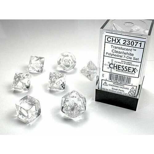 Набор кубиков для настольных ролевых игр (Dungeons and Dragons, DnD, D&D, Pathfinder) - Chessex 7-dice set Clear/White