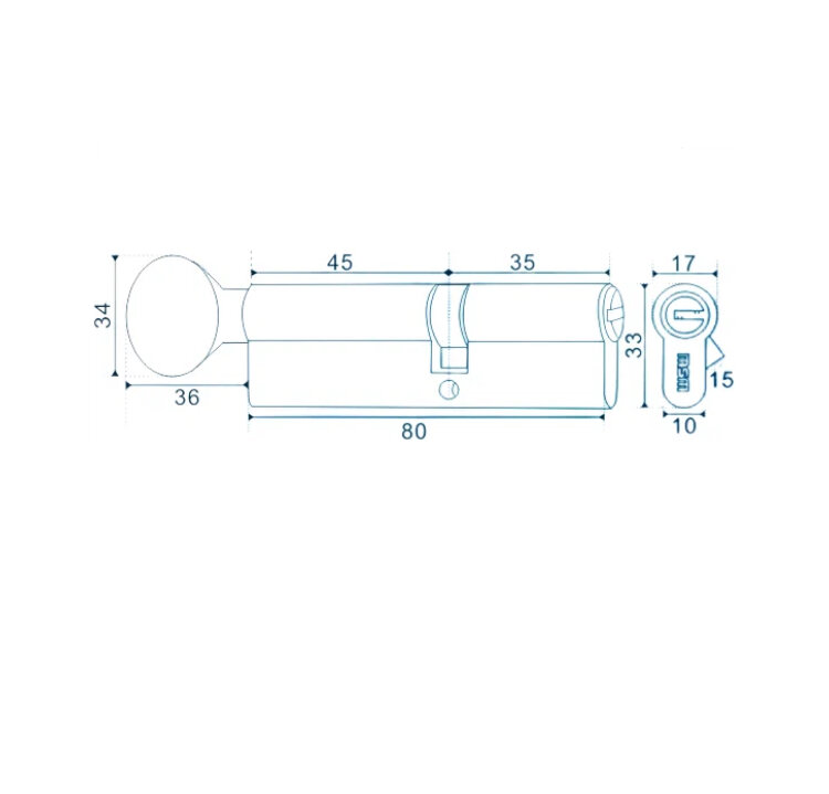 Цилиндровый механизм (личинка для замка)с перфорированными ключами. ключ-вертушка CW45/35 (80mm) SN (Матовый никель) MSM