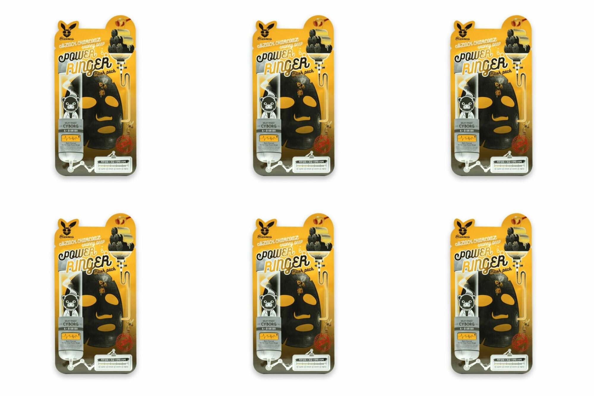 Маска тканевая древесным углем и медом Power ringer black charcoal honey deep Elizavecca 23мл Aria Cosmetic Co., Ltd - фото №1