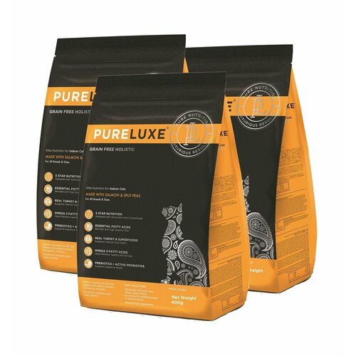 Сухой корм PureLuxe для домашних кошек с лососем и горошком, 3шт х 400гр