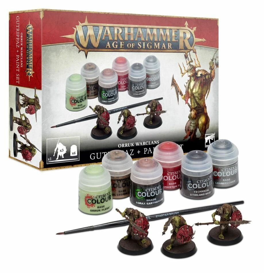 Набор красок для Warhammer 40000. Orruk Warclans Gutrippaz + Paints Set