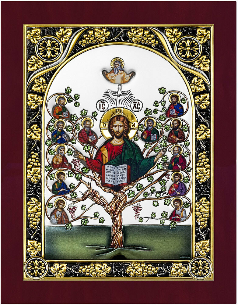 Икона "Древо жизни" / Икона на дереве с серебрением / 16x21 см / Италия Beltrami / 6418/5CW