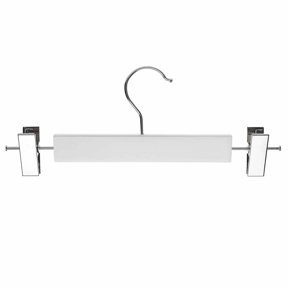 фото Вешалка деревянная для юбок и брюк, с клипсами, 28см, белая, хром