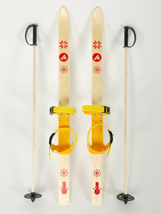 Лыжи детские 90 см Маяк Junior комплект с креплением и палками для детей от 3 лет дерево, желтый