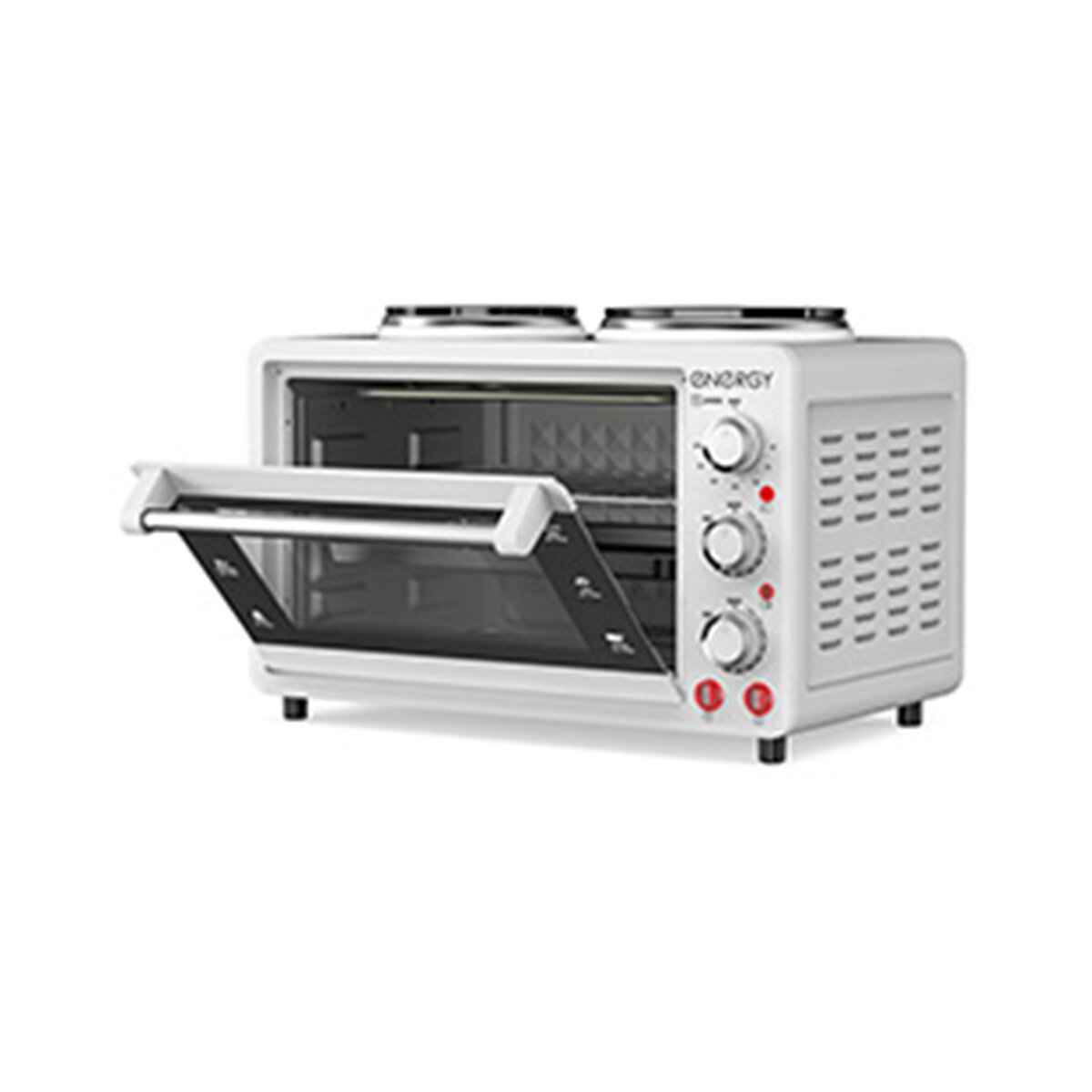 фото Мини-печь Energy GН-26A-W, 26 л, 1400 Вт, таймер, 2 конфорки, белая