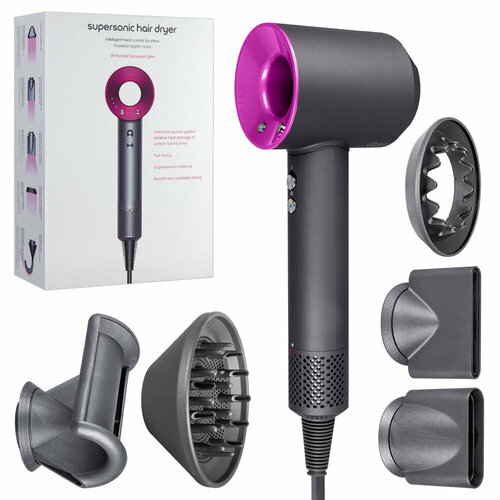 Интеллектуальный фен для волос Super Hair Dryer 1600 Вт, 3 режима, 5 магнитных насадок, ионизация воздуха