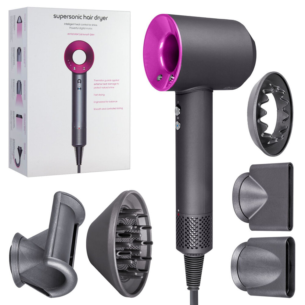 фото Интеллектуальный фен для волос Super Hair Dryer 1600 Вт, 3 режима, 5 магнитных насадок, ионизация воздуха