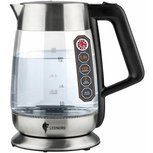 Чайник электрический Леонорд LE-1508 с закрытым нагревательным элементом фильтр стекло пластик прозрачный 2200Вт 18л техника для кухни 325600₽