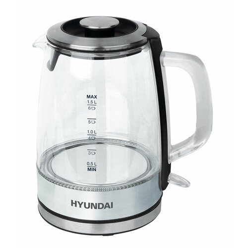 Чайник электрический Hyundai HYK-G2403 черный/серебристый, стекло чайник электрический hyundai hyk g2409 1 7л 2200вт белый серебристый корпус стекло
