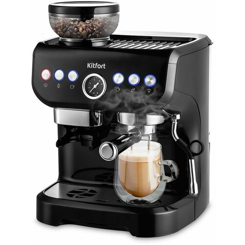 Кофеварка KITFORT КТ-7108 рожковая черный серебристый 4000000₽