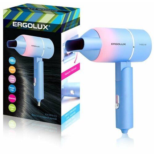 ERGOLUX ELX-HD10-C13 голубой/розовый 15208 фен bbk bhd0800 компактный холодный обдув 2 режима нарева 2 скорости складная ручка темно синий