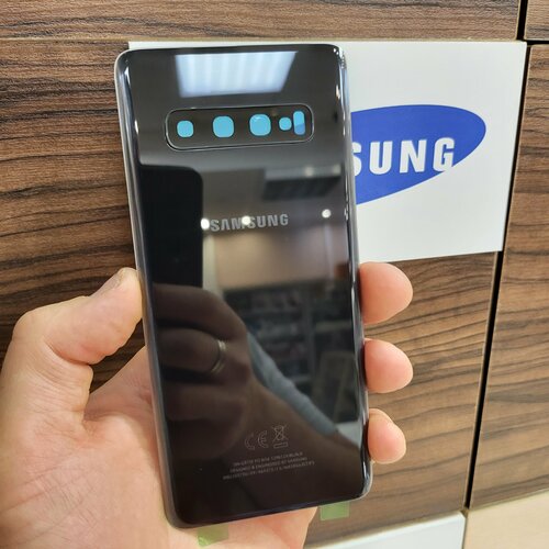 Крышка для Samsung S10 Премиум копия оригинала (заднее стекло) цвет: Чёрный
